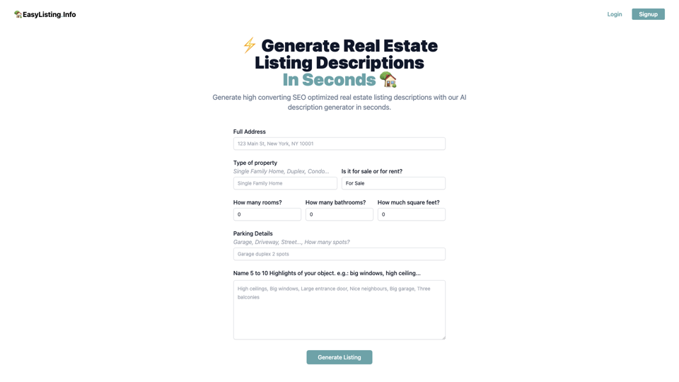 ⚡️ Real Estate Listing Property Description Generator 🏡