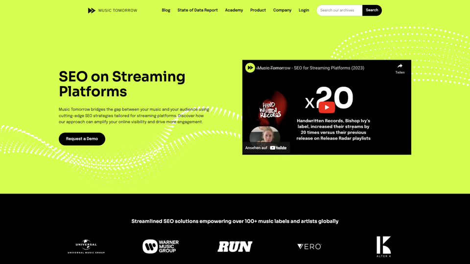 Music Tomorrow — SEO Solutions for Streaming Platform