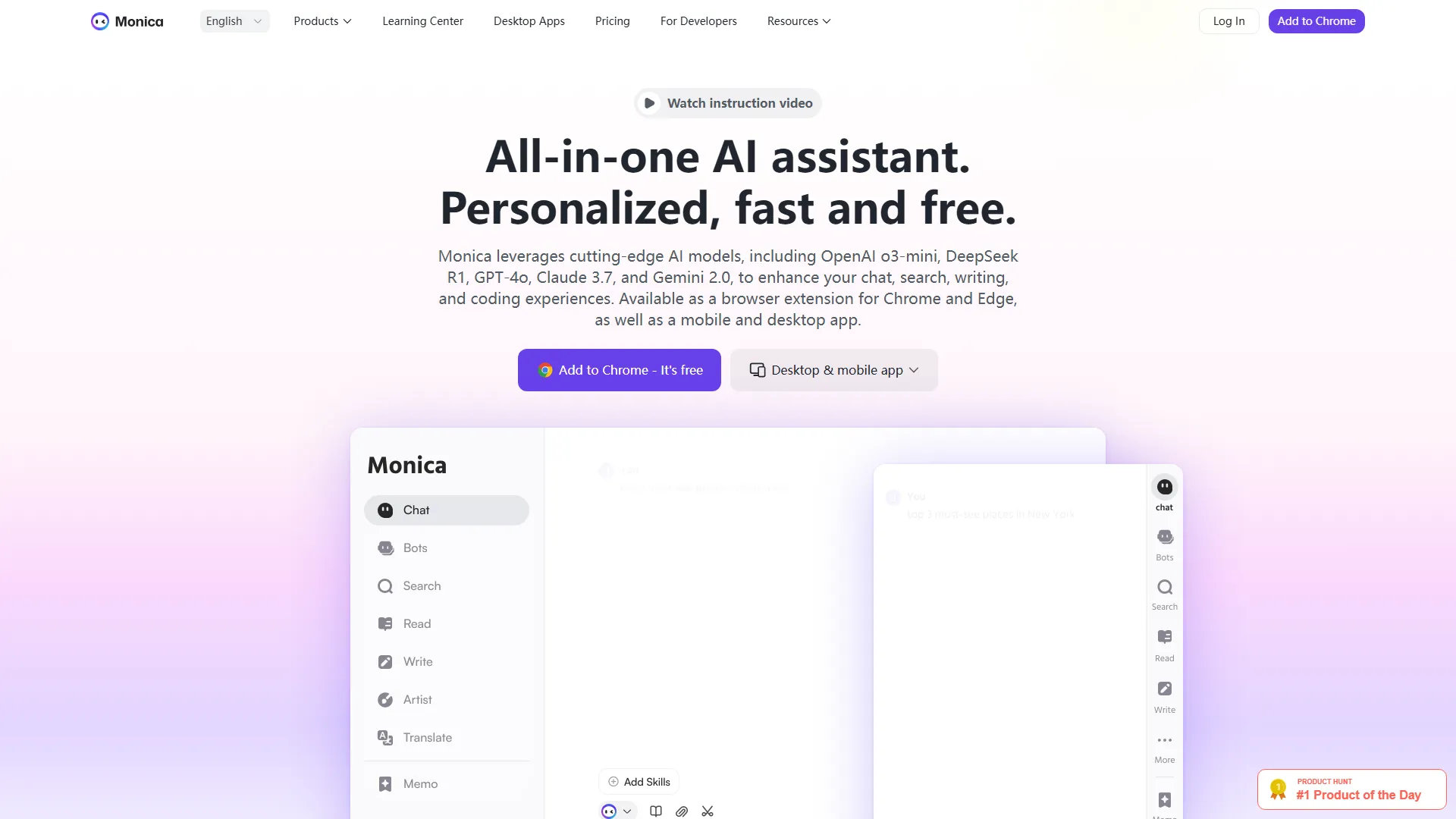 Monica - ChatGPT AI Assistant | GPT-4o, Claude 3.7, Gemini 1.5