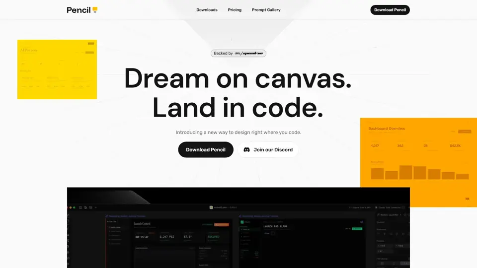 Pencil – Design on canvas. Land in code.
