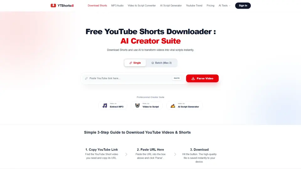 Free YouTube Shorts Downloader | HD MP4 & MP3 | AI Video to Script