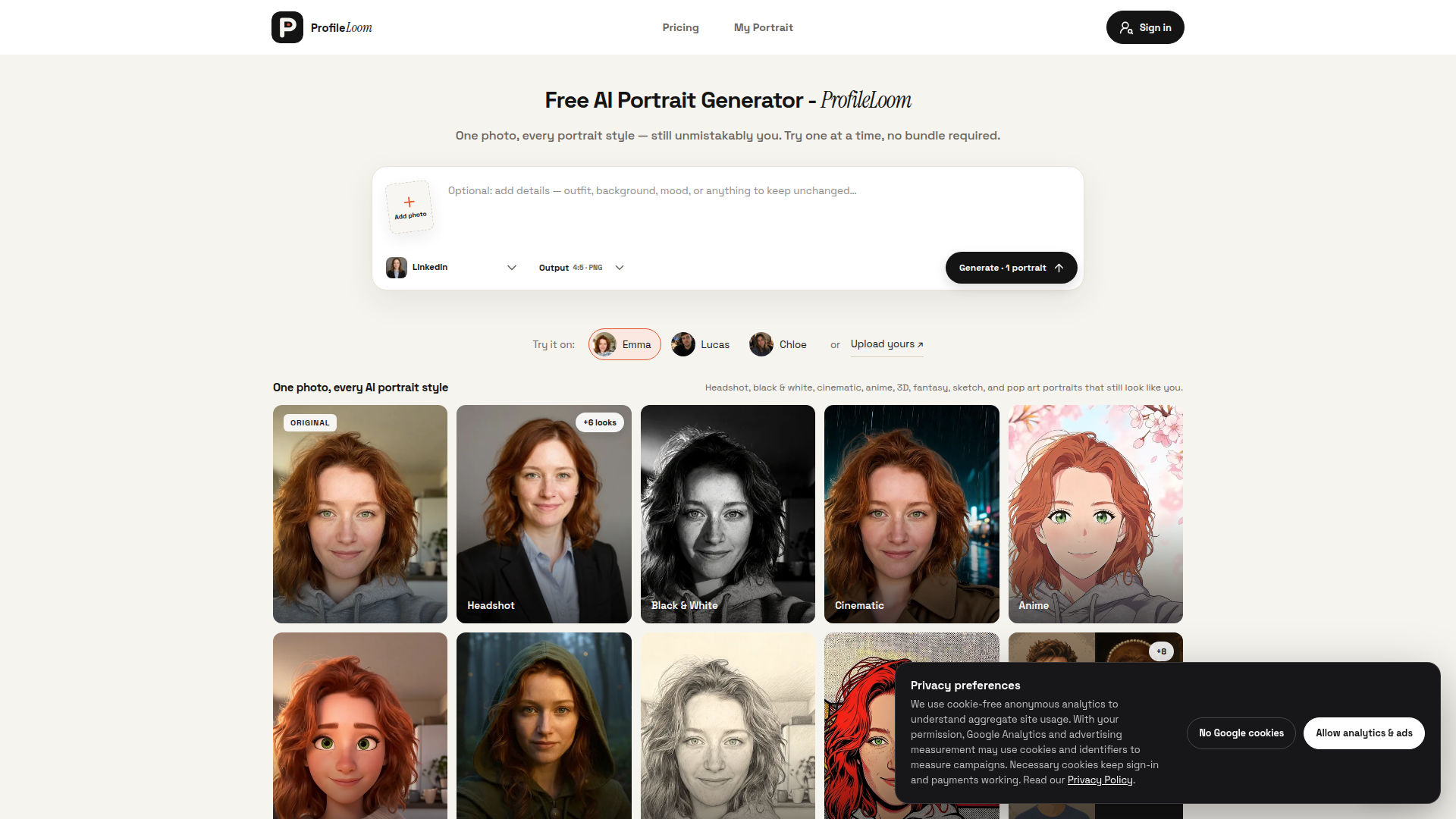 Free AI Portrait Generator - ProfileLoom