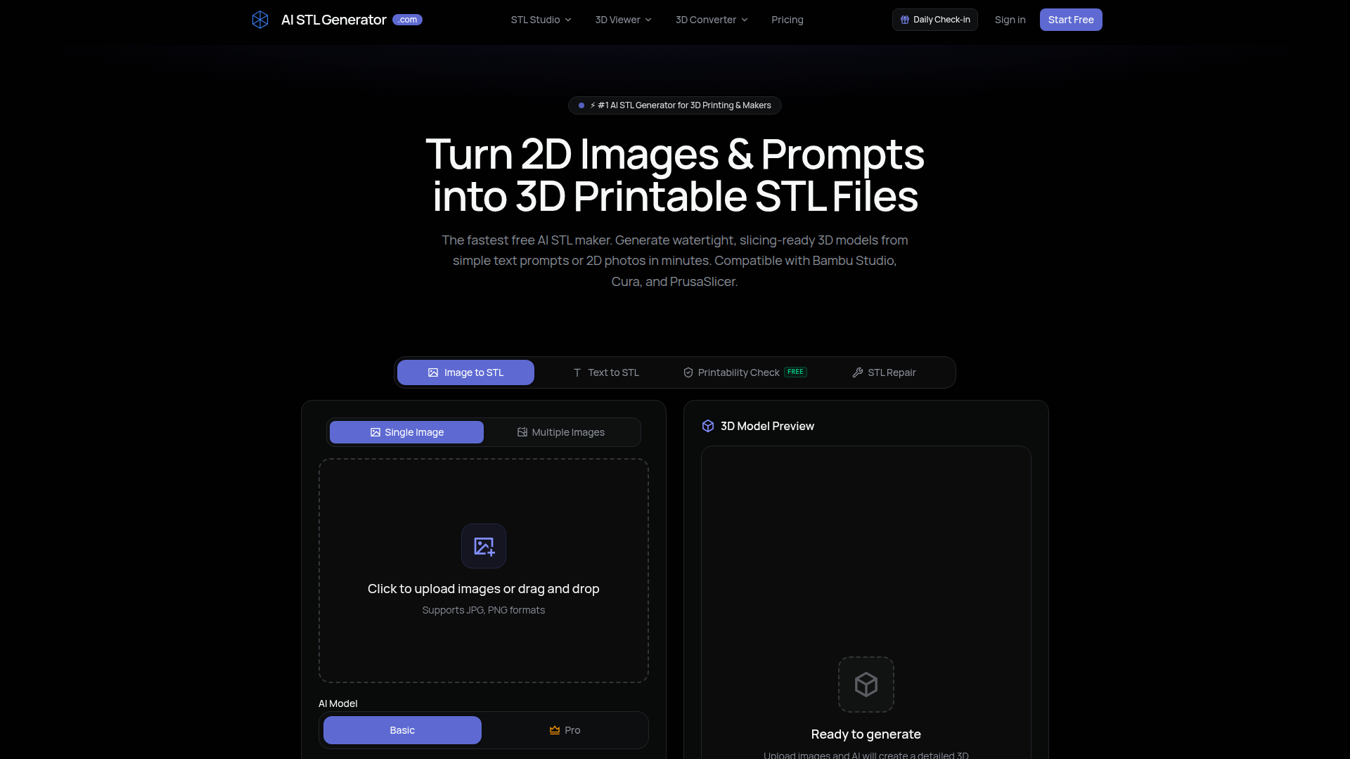 Generador STL con IA | Convierte imagen y texto en archivos imprimibles en 3D