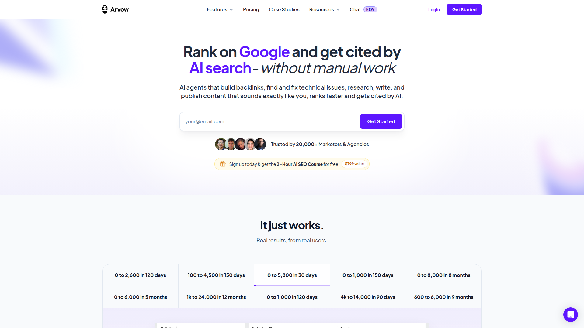 Posiciónate en Google y sé citado en búsquedas de IA | Arvow