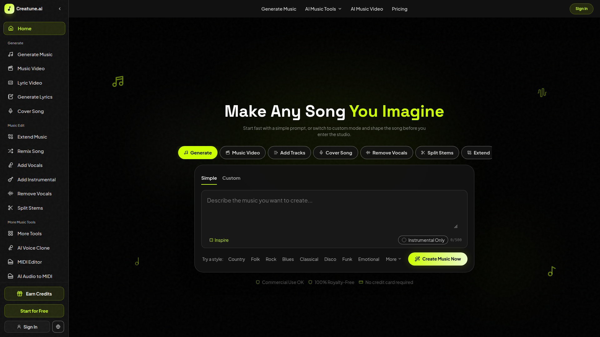 Generador de música con IA gratis | Crea canciones con Creatune