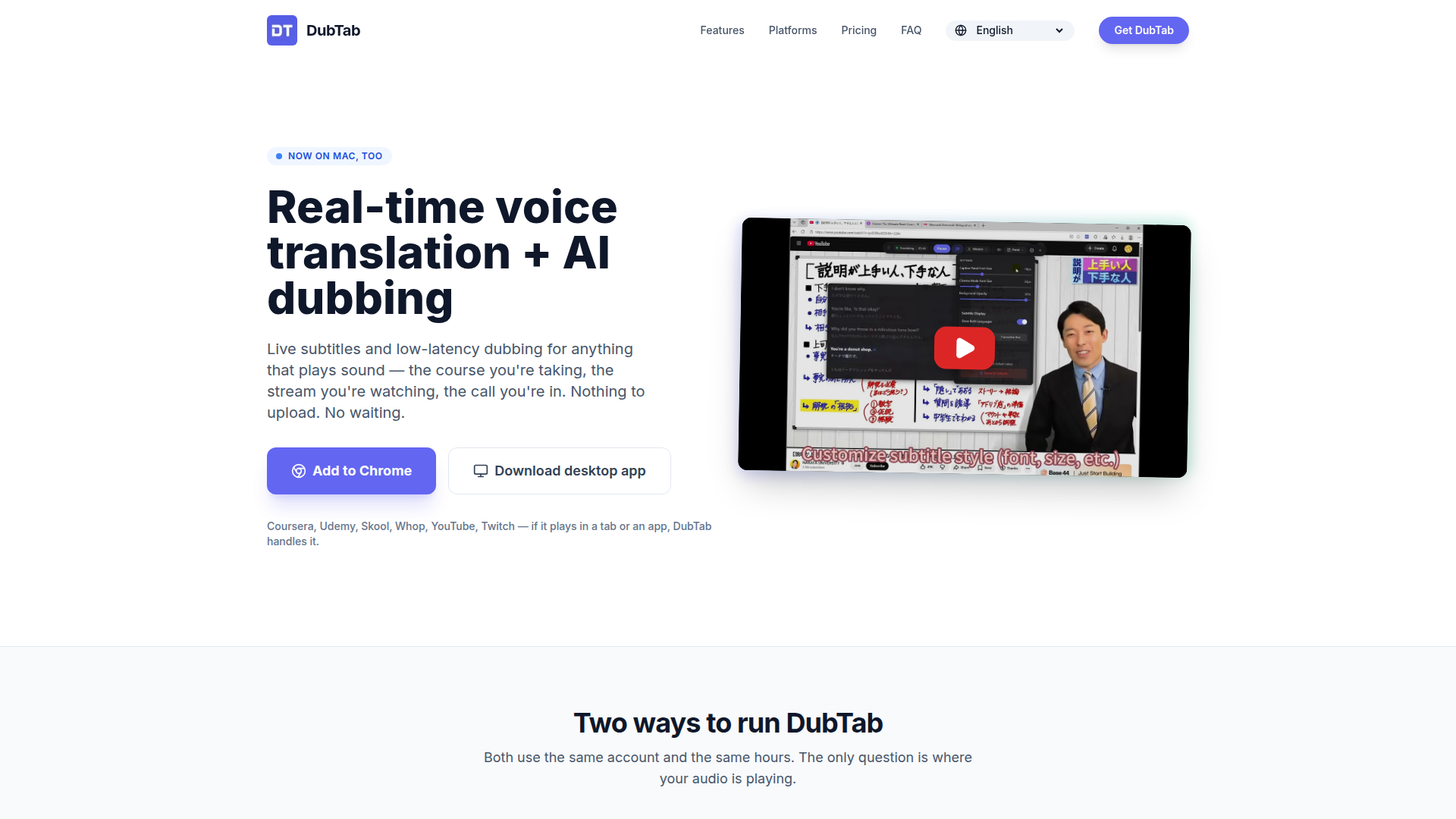DubTab — Real-Time Voice Translator & AI Dubbing