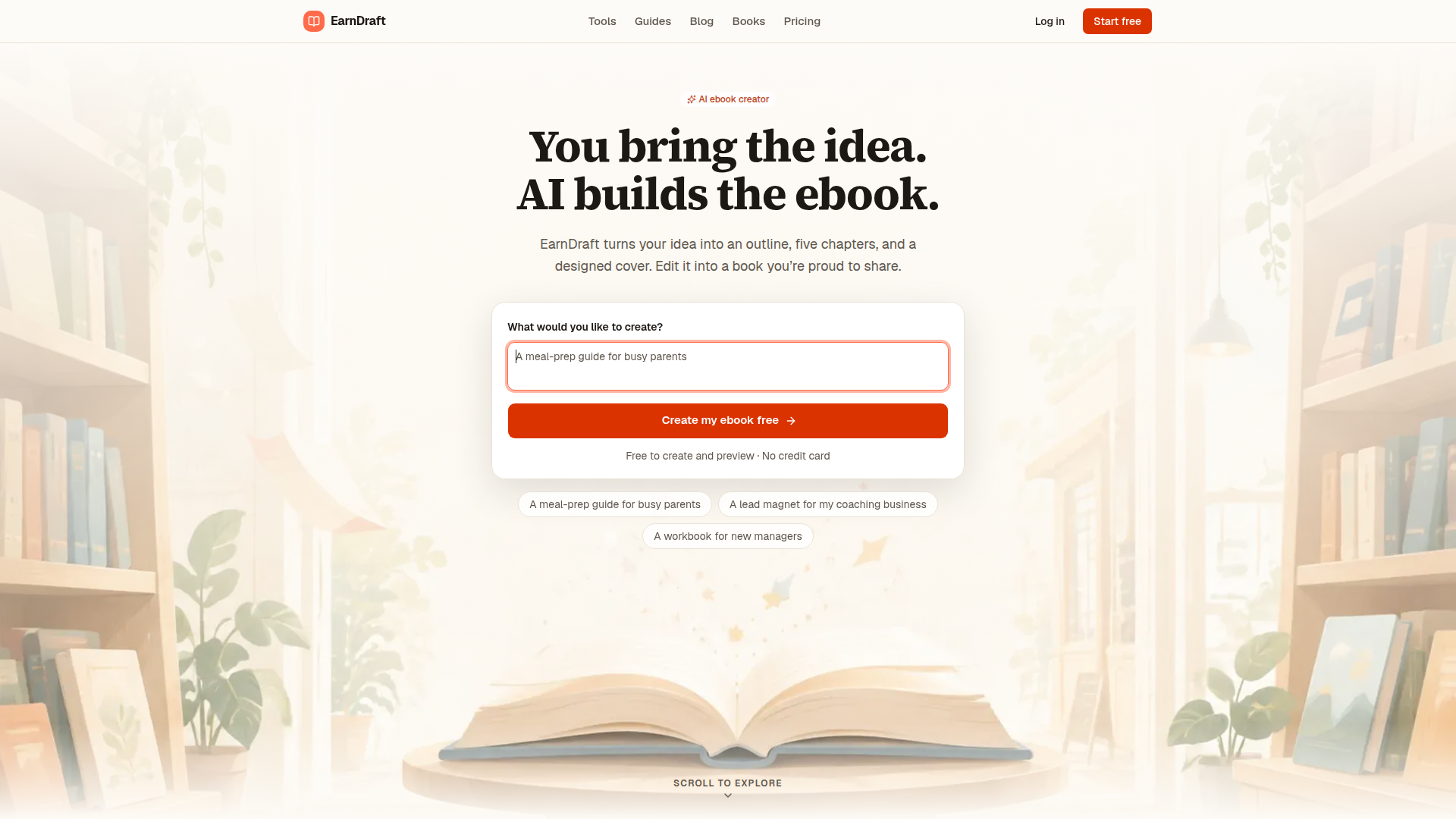 Crea tu ebook con IA — De la idea al libro | EarnDraft