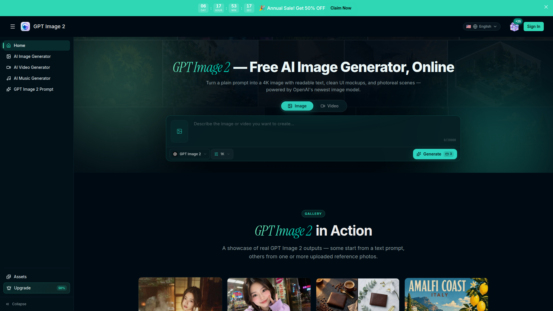 GPT Image 2 en línea gratis — Imágenes IA en 4K con texto legible