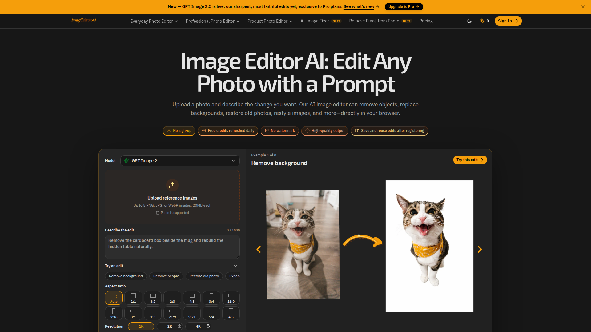 Editor de imágenes con IA: gratis, sin registro | ImagEditorAI