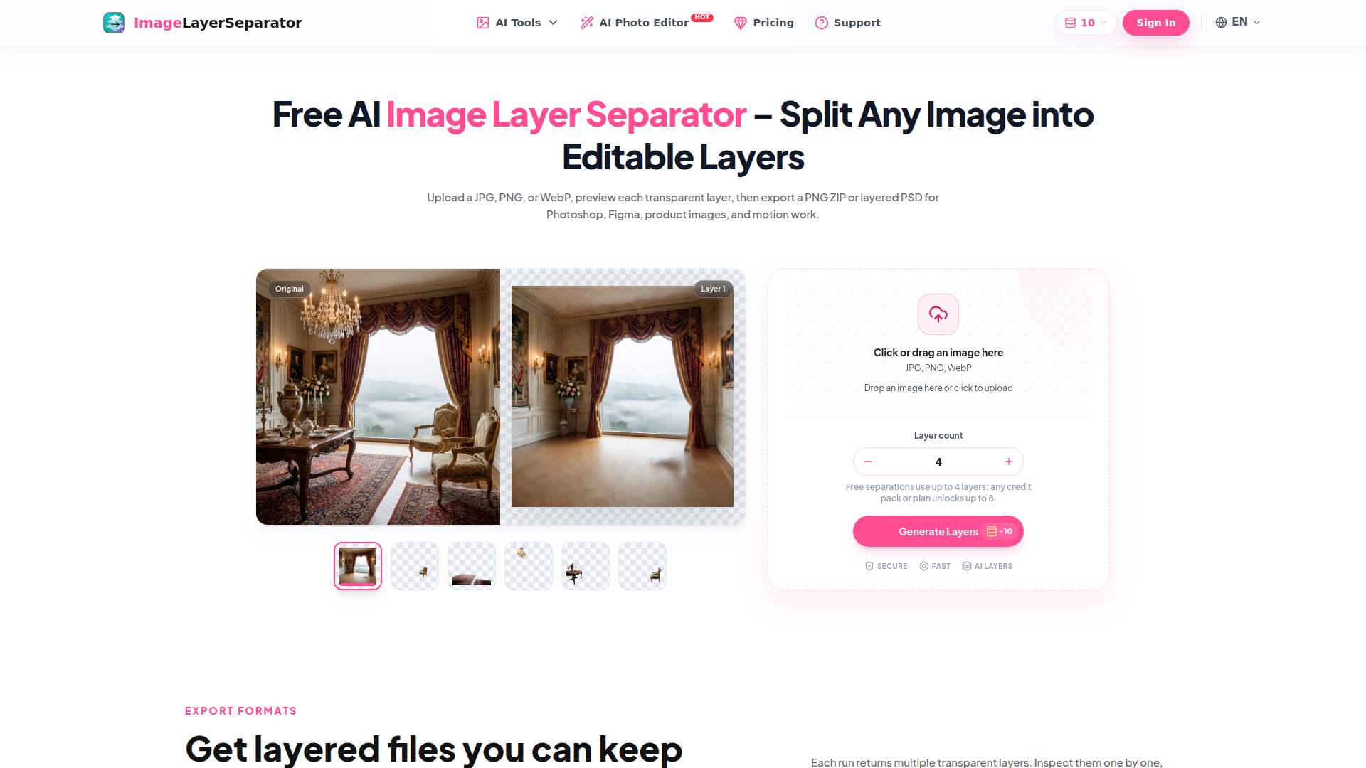Separador de capas de imagen – Imagen a capas y PSD con IA, gratis