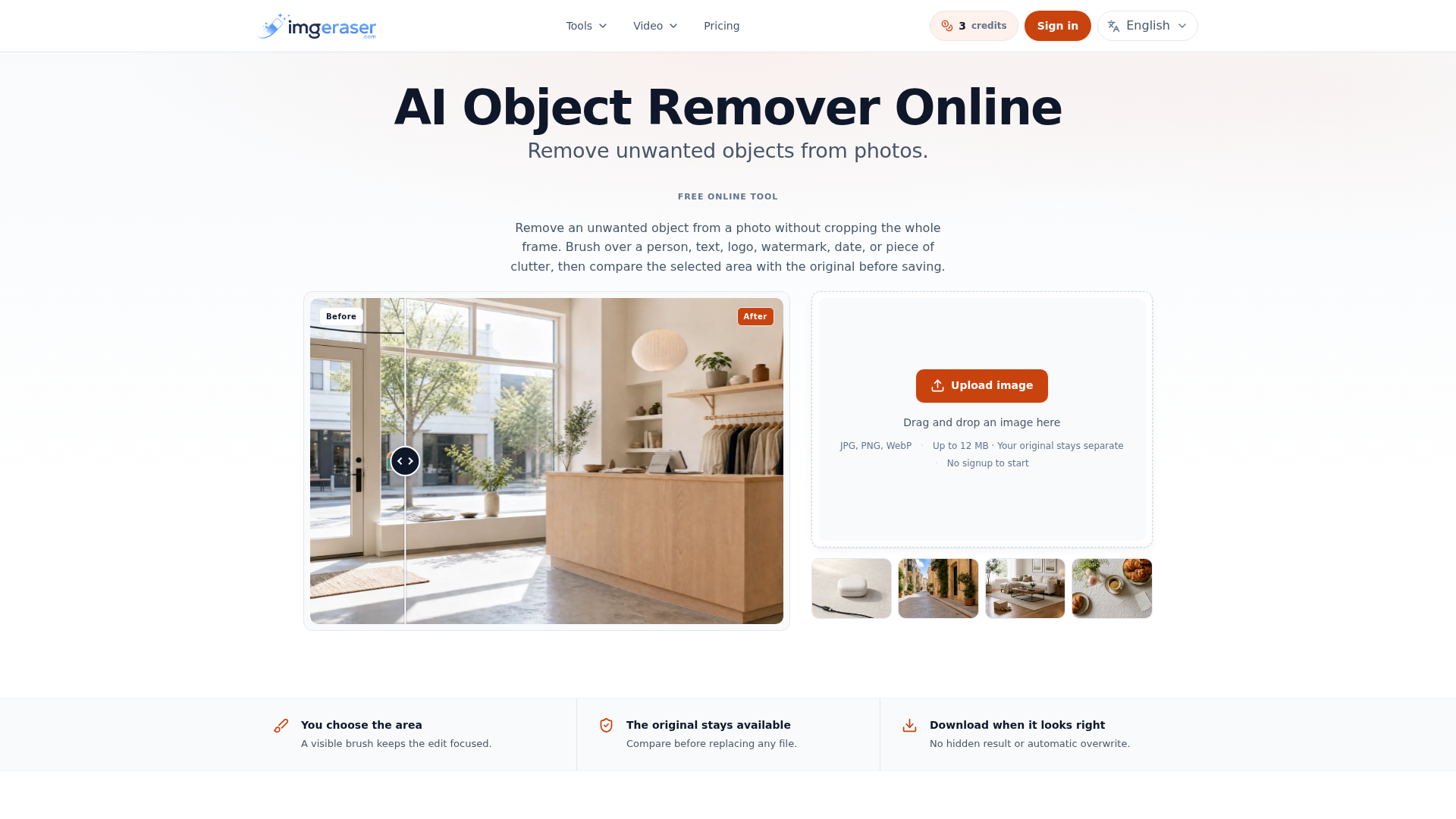 Eliminador de objetos con IA online gratis - Elimina objetos de fotos