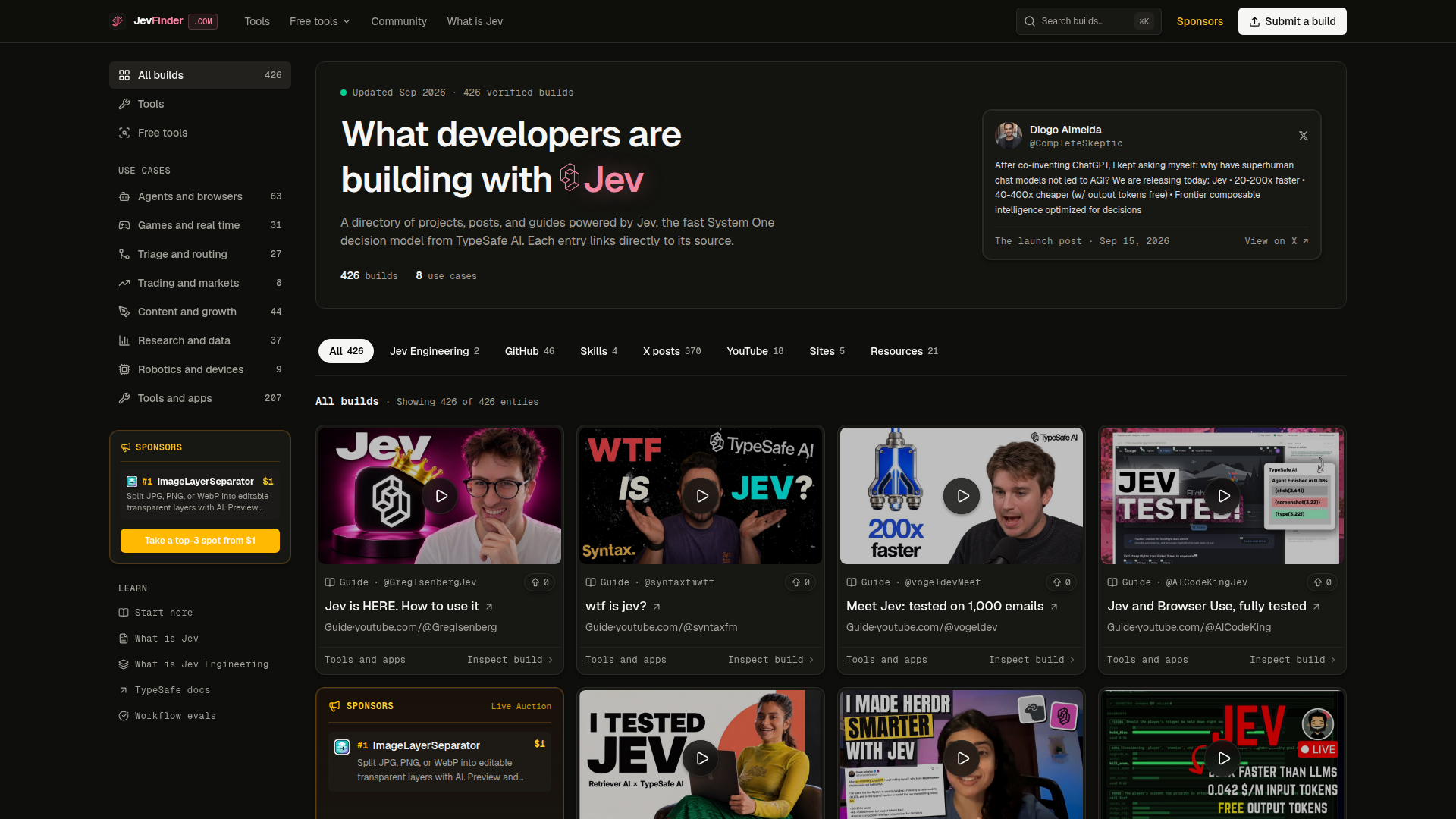 Qué están creando los desarrolladores con Jev | Jev Finder