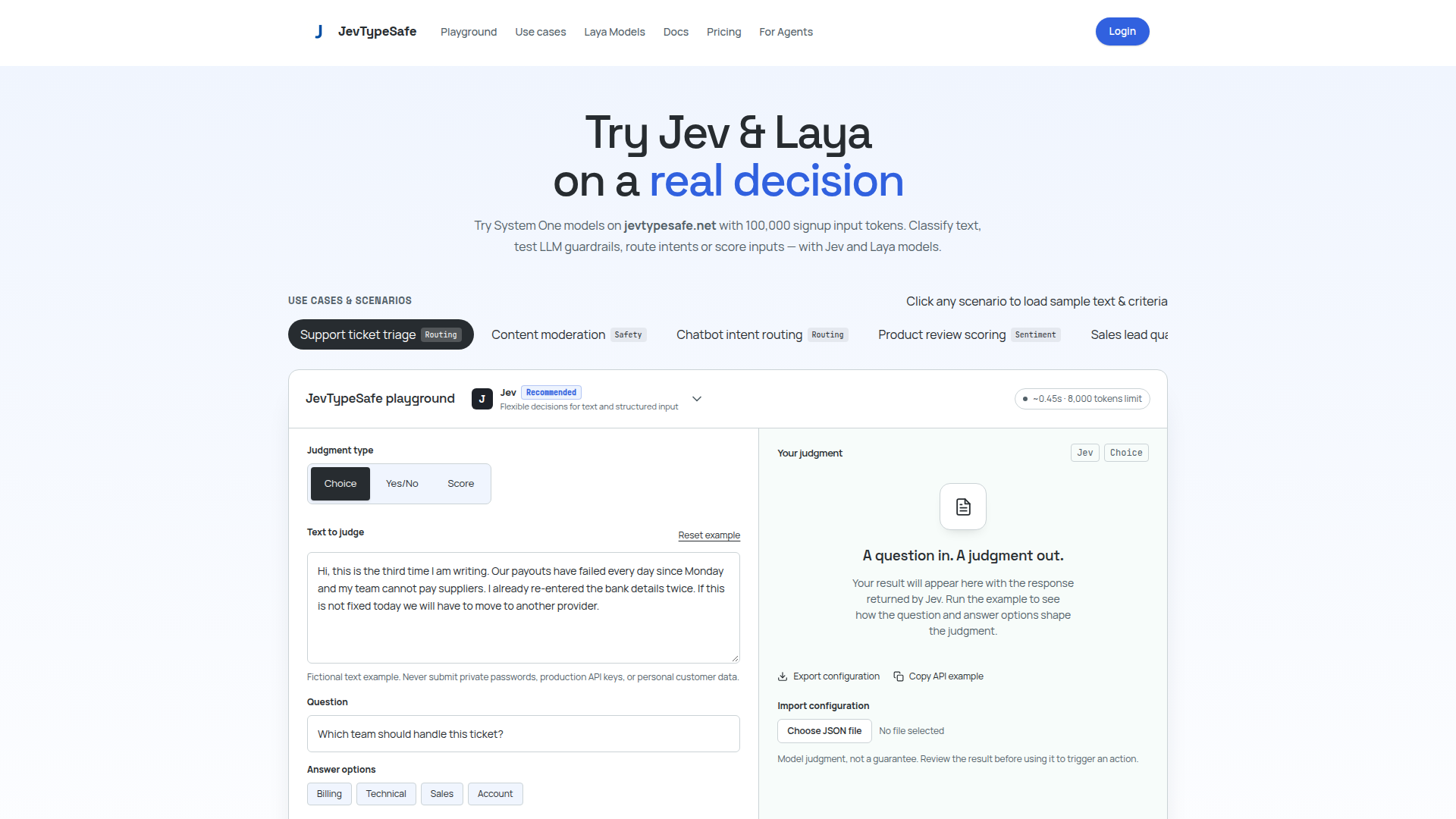 Jev Playground para decisiones de texto tipado | JevTypeSafe