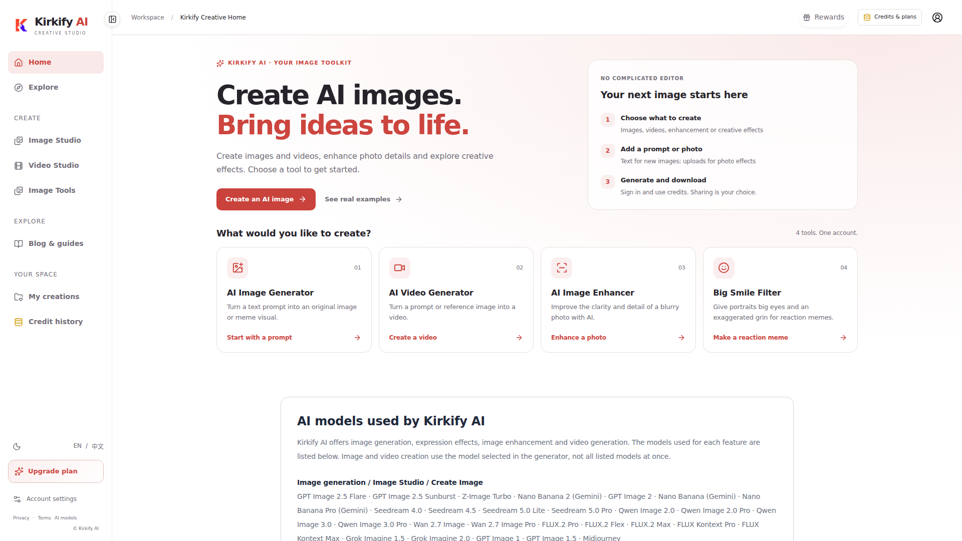 Kirkify AI — Herramientas de IA para imagen, video y creatividad