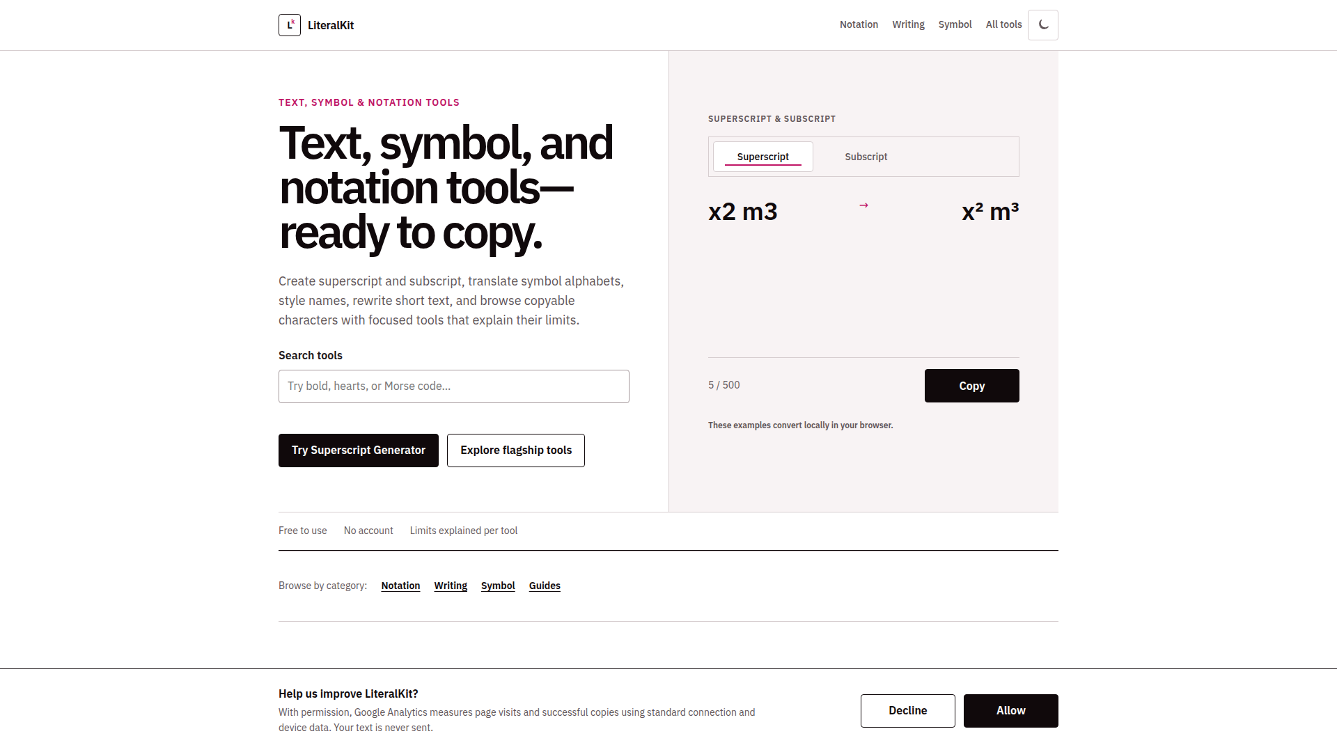 LiteralKit | Herramientas gratuitas de texto, símbolos y notación