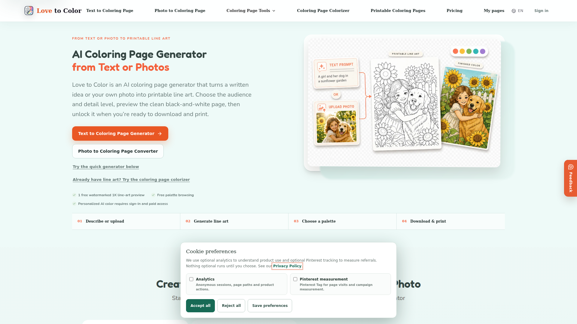 Generador de dibujos para colorear con IA | Amor por colorear
