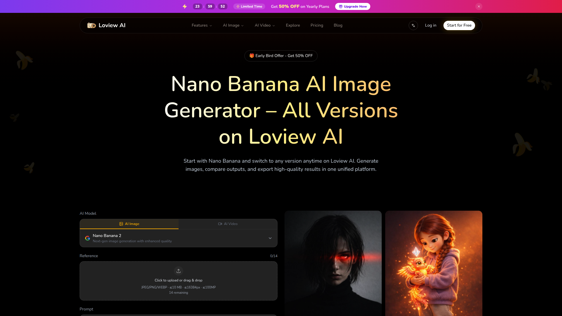 Generador de Imágenes Nano Banana AI – Todas las versiones | Loview AI