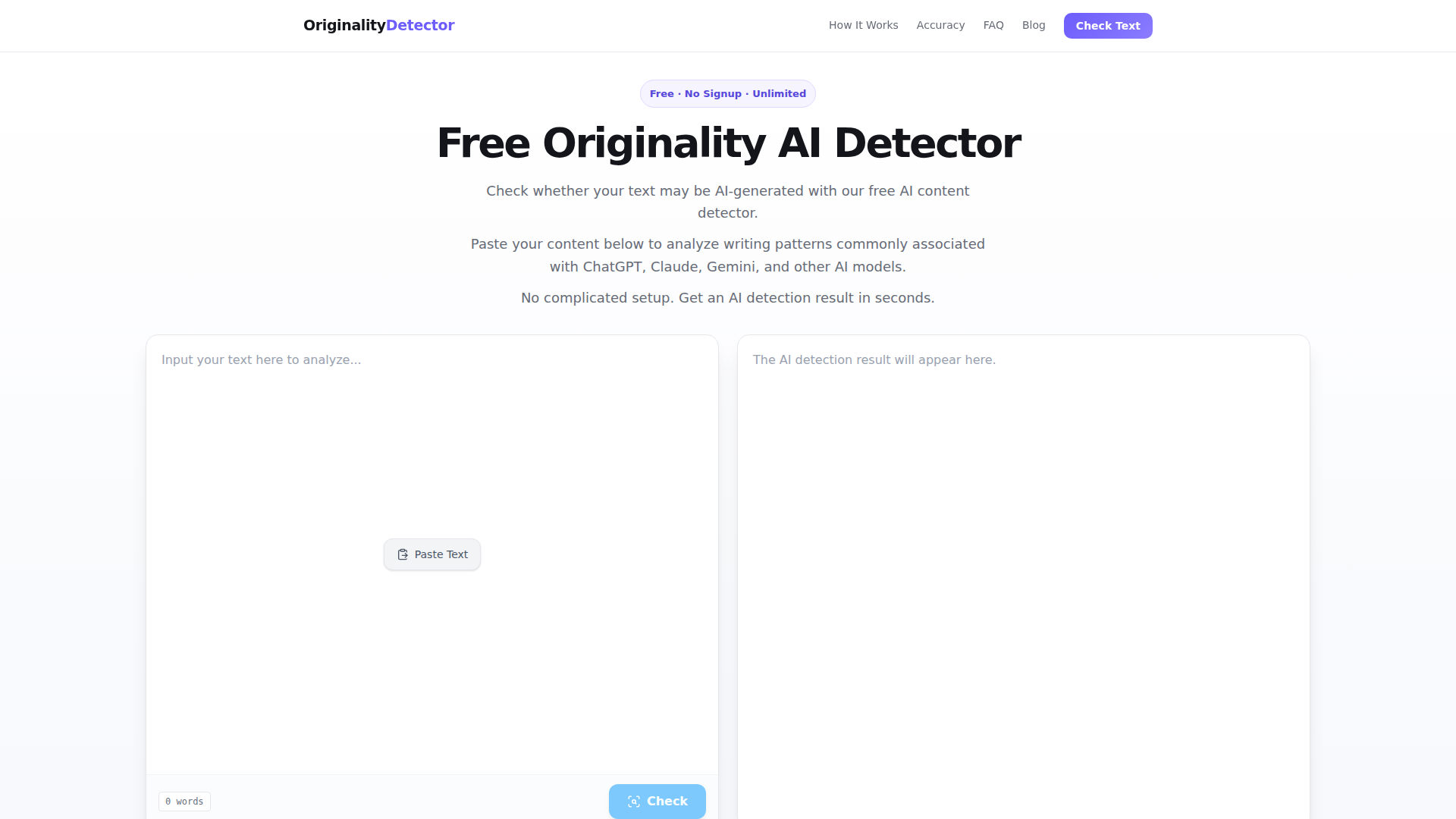 Detector de originalidad de IA gratis - Sin registro e ilimitado