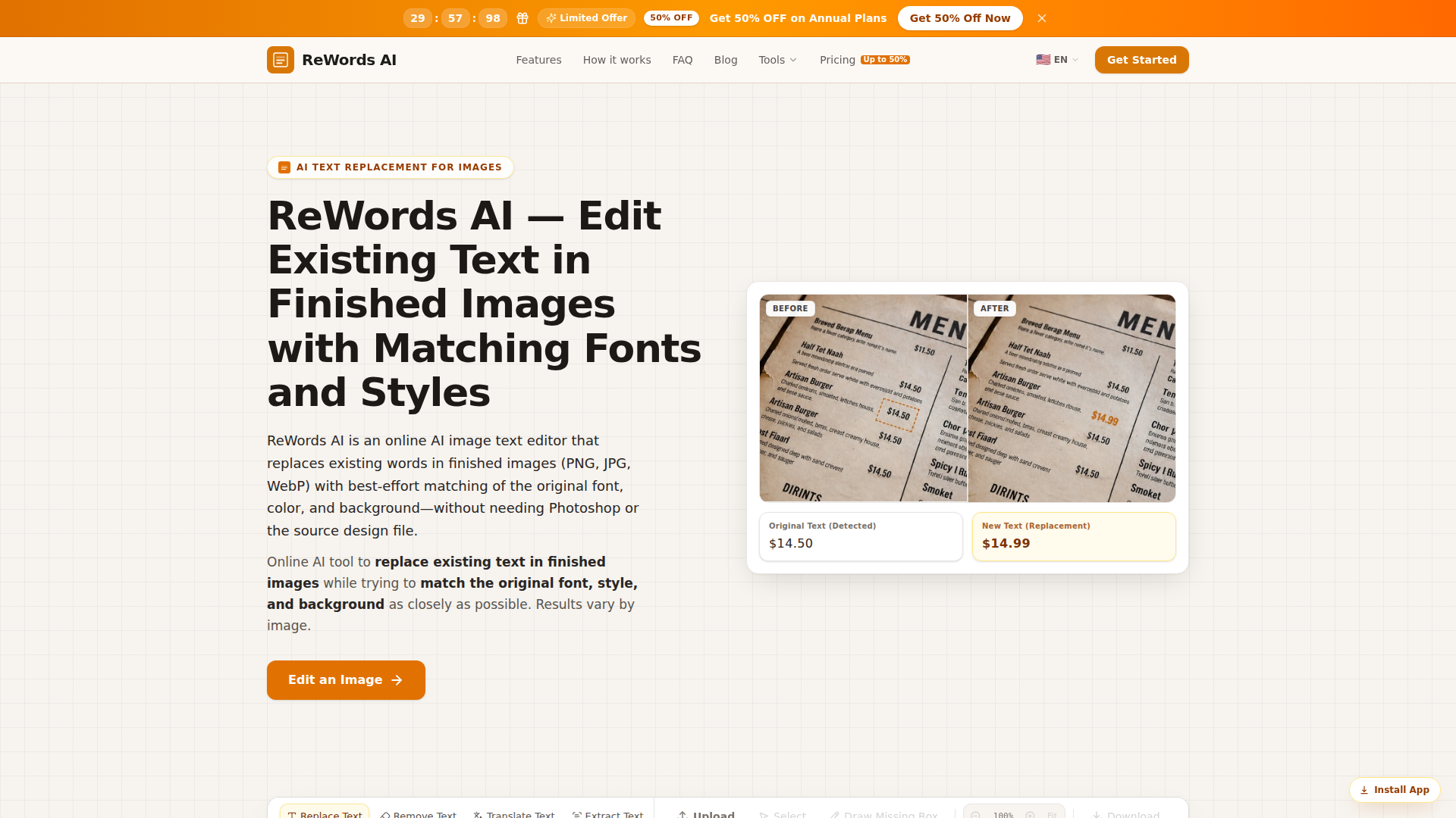ReWords AI | Edita texto en imágenes online | Editor de texto en imágenes gratis