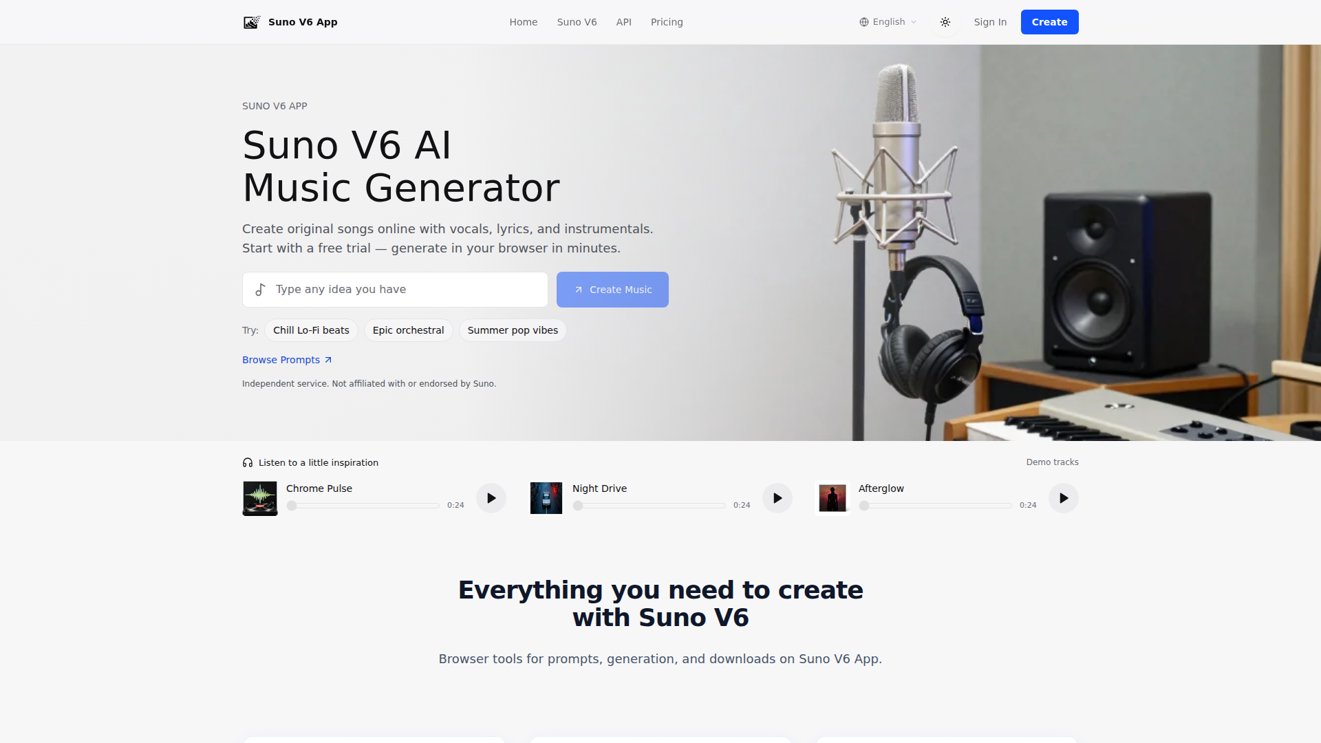Generador de música con IA Suno V6 | Crea canciones online