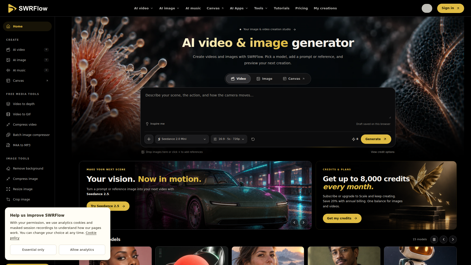Generador de video e imágenes con IA | SWRFlow