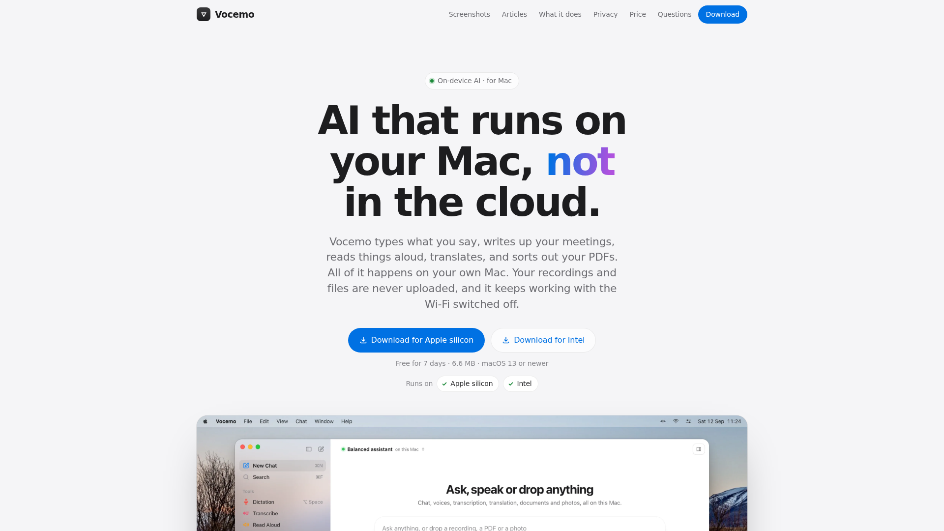Vocemo — IA en el dispositivo para tu Mac