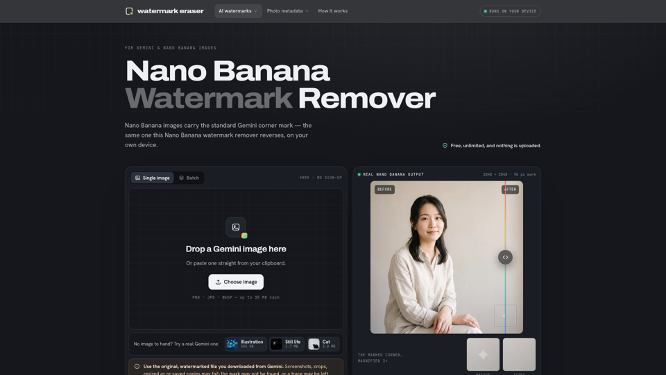 Nano Banana ウォーターマーク除去 — 無料・ローカル
