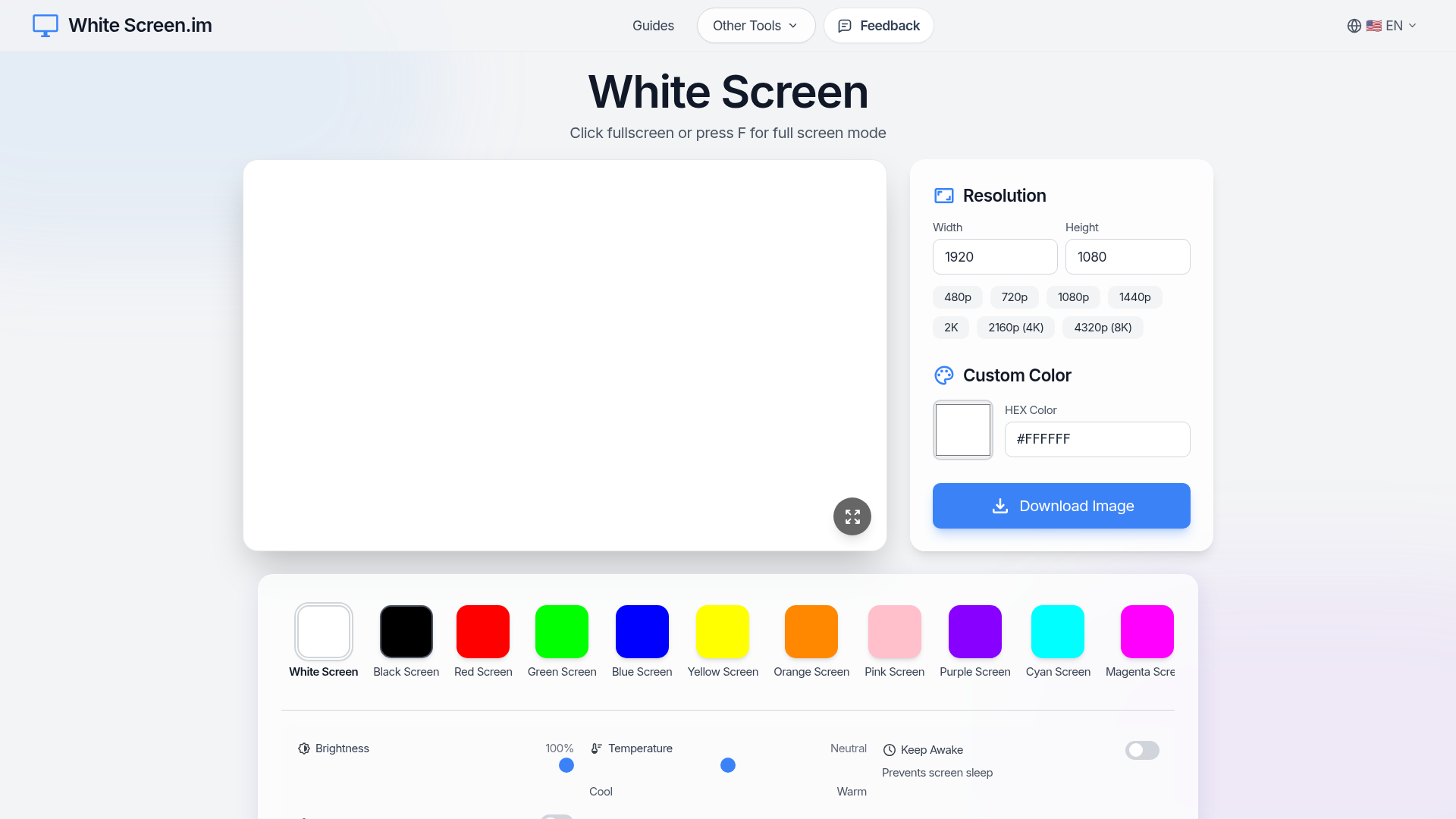 Pantalla blanca - Herramienta online gratuita de pantalla blanca a pantalla completa