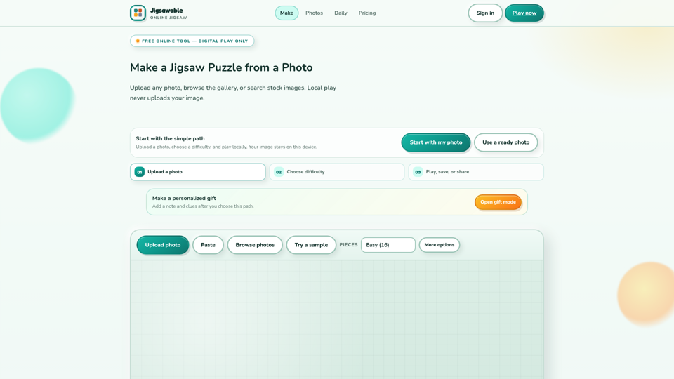 Make a jigsaw from any photo | Jigsawable