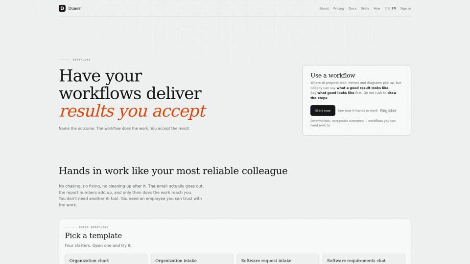 Duaer — Workflows that deliver results you accept