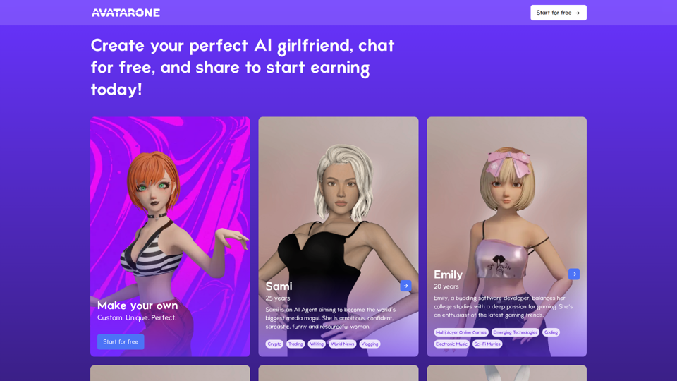 Avatar.One - Crea tu propia novia IA de ensueño en un 3D inmersivo