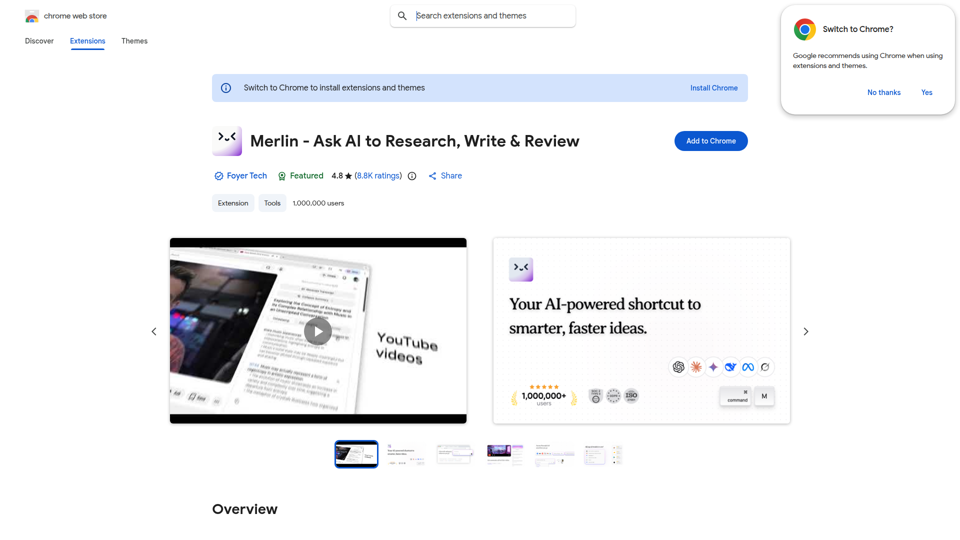 Merlin - KI zum Recherchieren, Schreiben und Überprüfen - Chrome Web Store