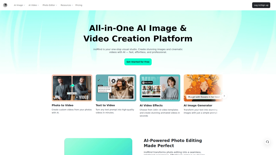 一体化 AI 图像与视频生成和编辑器 – insMind