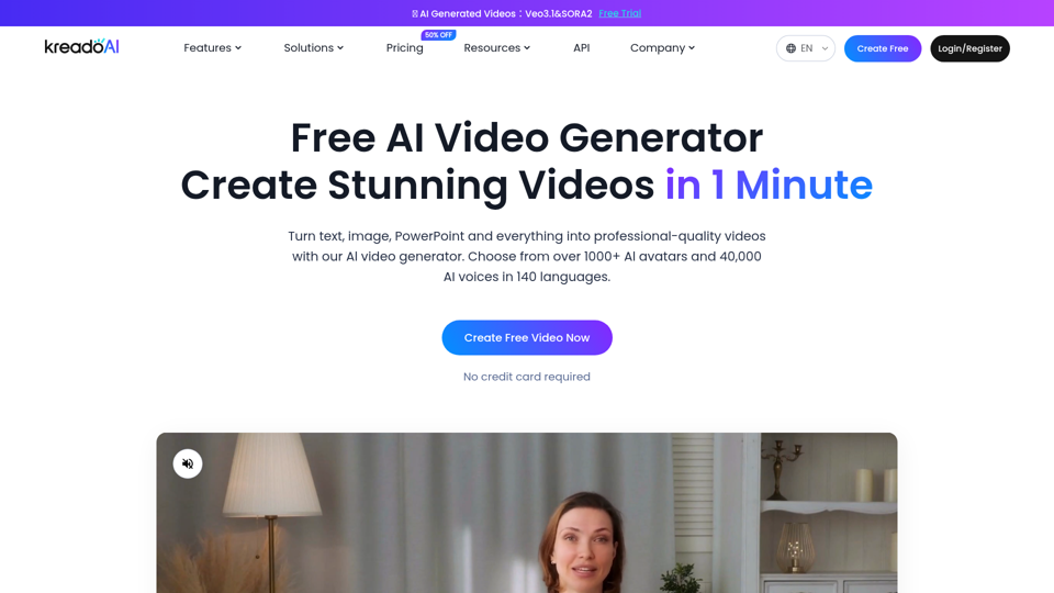 Free AI Video Generator: Create AI Videos in 1 Min | KreadoAI