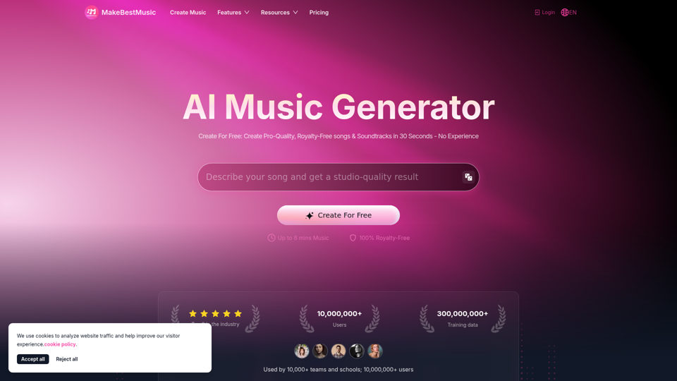Generador de Música con IA Gratis - Creador de Canciones Libre de Regalías | MakeBestMusic