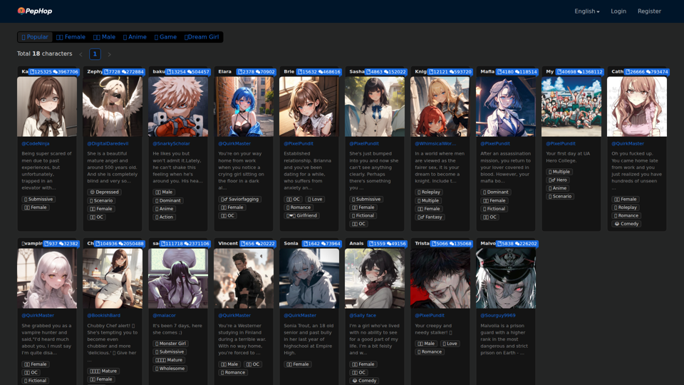AIチャットボットオンライン（NSFWキャラクターを含む） - PepHop AI