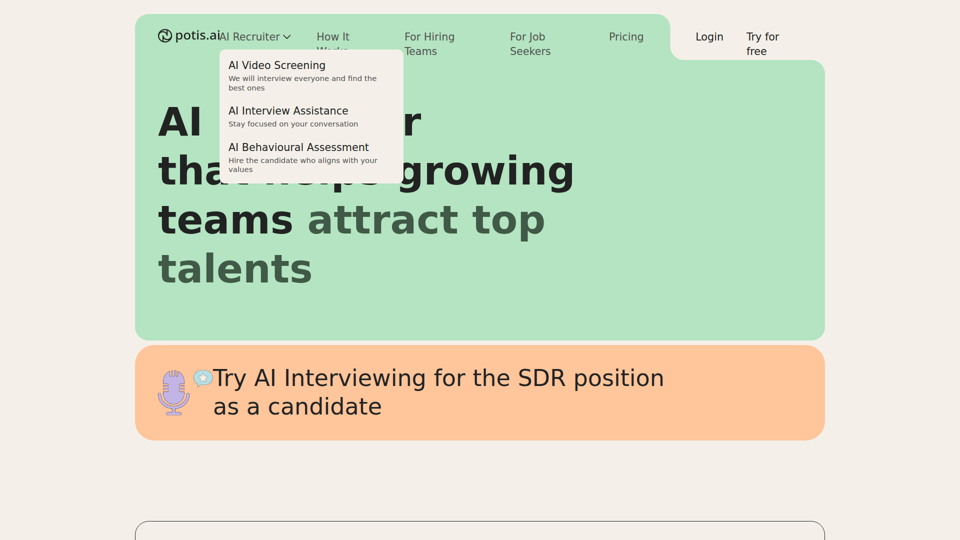 Potis.AI | KI-Recruiter
der wachsenden Teams hilft, Top-Talente zu gewinnen
