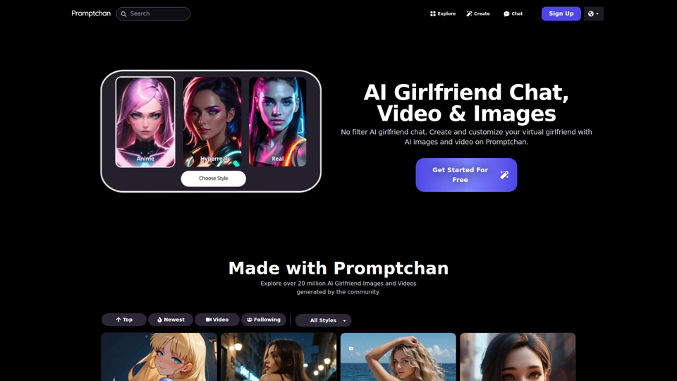 AI彼女チャット、動画・画像 | Promptchan
