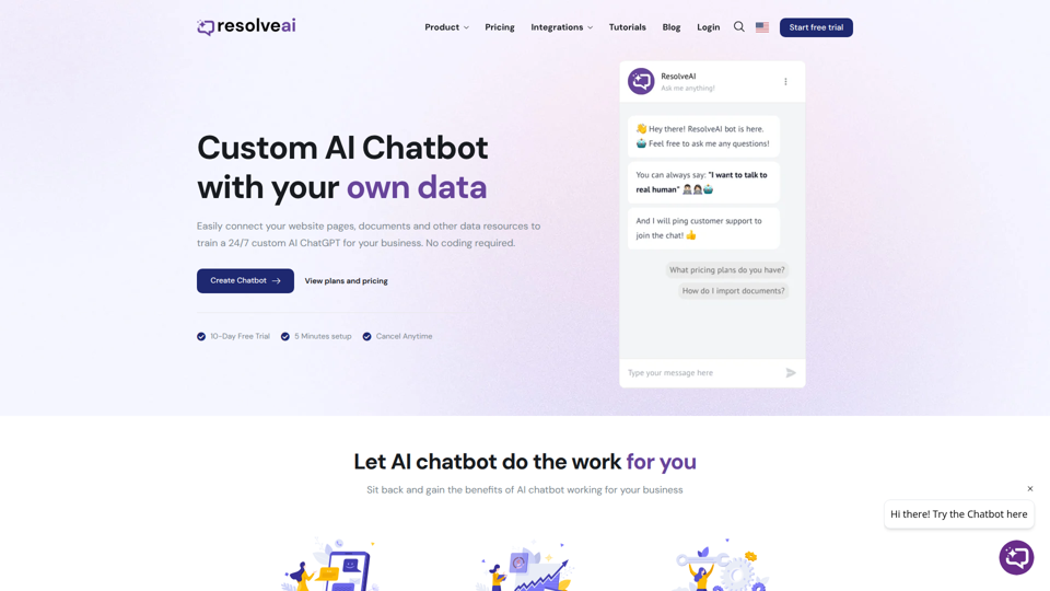 AI Chatbot with your data - ResolveAI - AI Chatbot for your business by ResolveAI