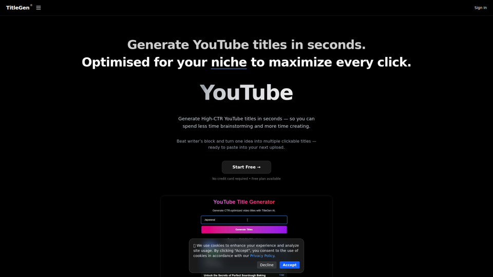 TitleGen® | Niche-Optimized AI YouTube Title Generator