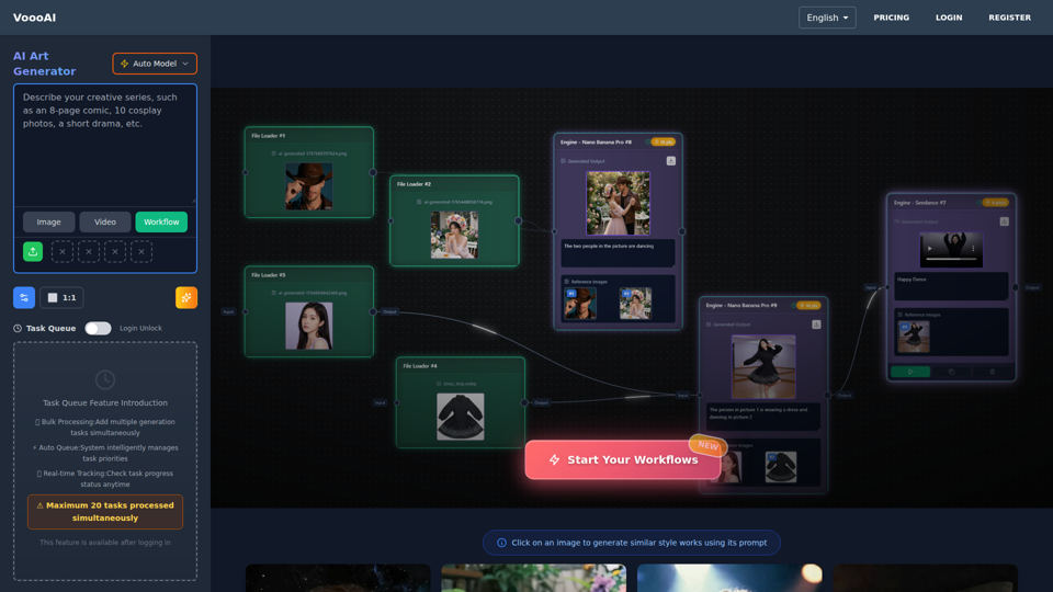 VoooAI - The First Multimedia NL2Workflow Platform | One Sentence, Complete Creative Workflow