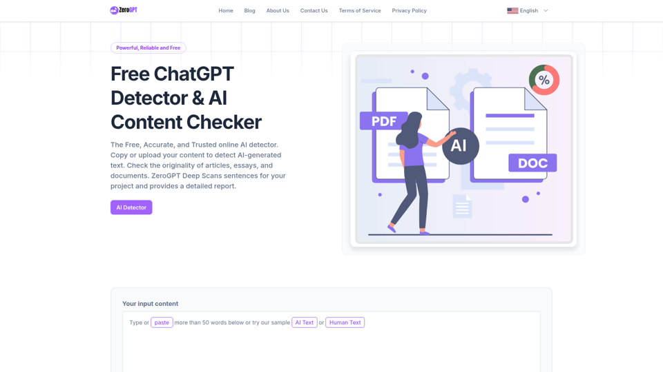 ZeroGPT - Détecteur gratuit de ChatGPT (Vérificateur de plagiat par IA)