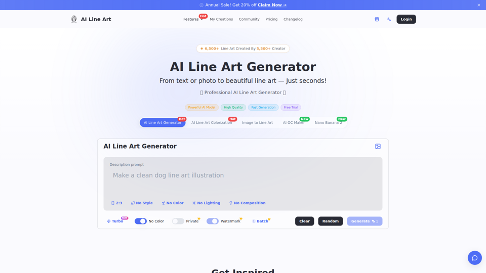 Generador de arte lineal con IA - Crea dibujos de arte lineal gratis
