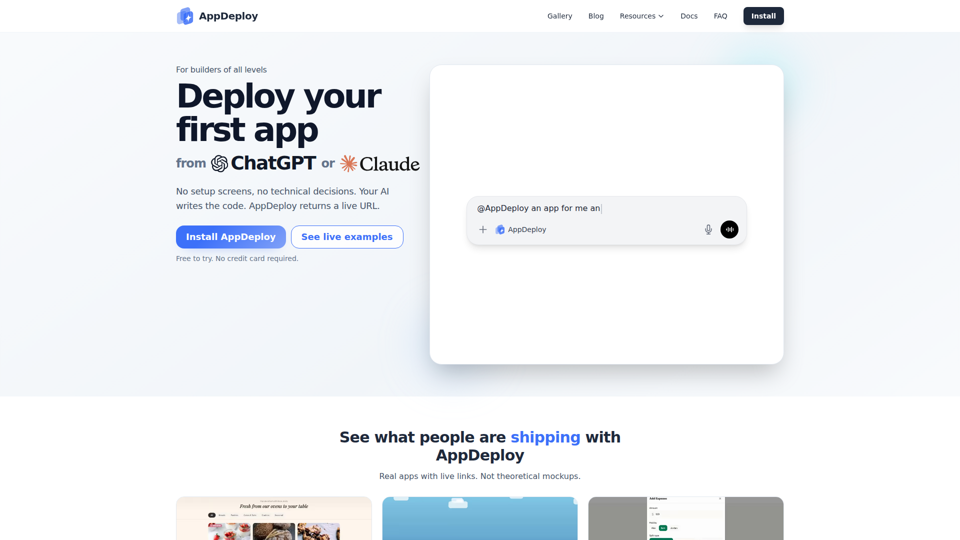 AppDeploy | Apps aus ChatGPT und Claude bereitstellen
