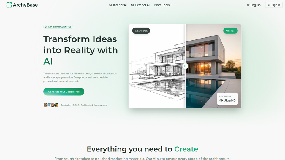 AIデザインツール — インテリア、エクステリア、ランドスケープ | ArchyBase