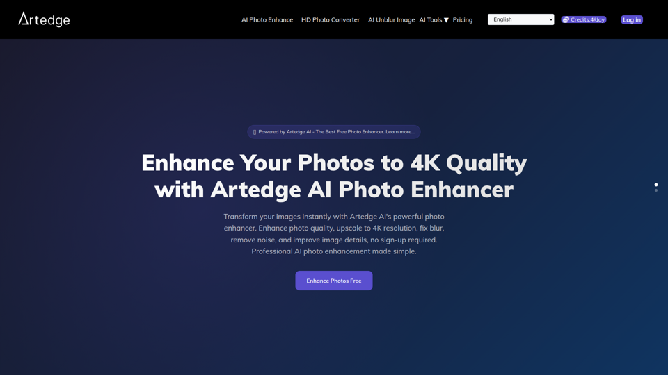 Artedge AI - Free AI Photo Enhancer | Enhance Images to 4K Quality Instantly