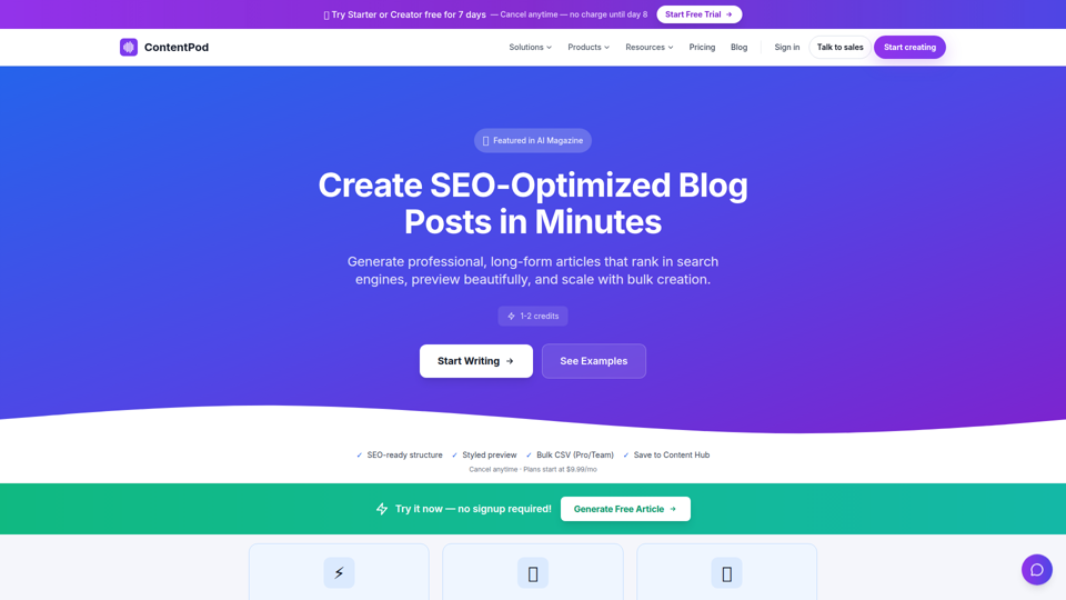KI-Blogbeitragsgenerator | SEO-optimierte Artikel erstellen | ContentPod