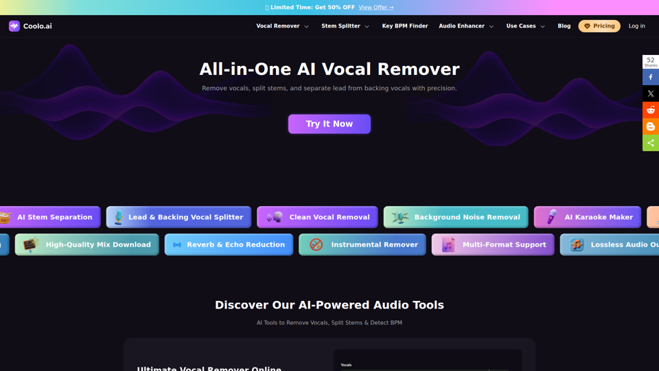Coolo.ai | KI-Tools für Musik – Gesang entfernen, Stems aufteilen