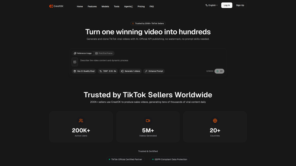 CreatOK - AI TikTok E-commerce Video Generator | Replicate Viral Content
