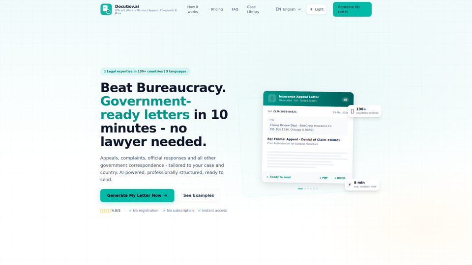 DocuGov.ai——数分钟内生成正式信函 | 申诉、投诉等更多内容